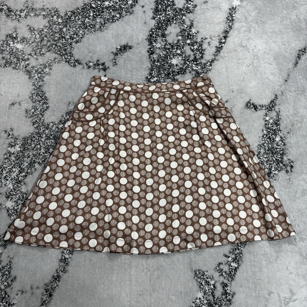 Boden Womens Size 14 100% Linen Skirt Brown White Polka Dot A Line Pockets